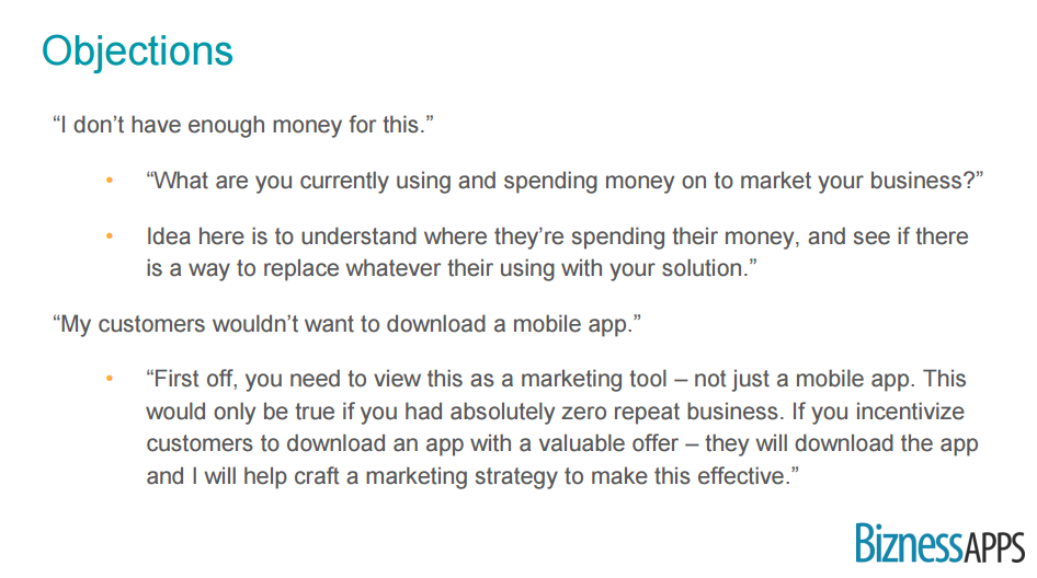 mobile app sales objections
